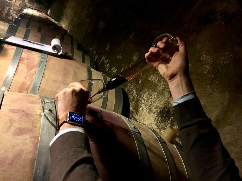 New school and Old school. Louis Mitjavile pours us some Tertre Roteboeuf 2016 still in barrel